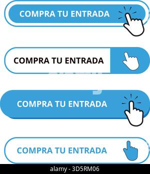 White and blue compra tu entrada bar buttons isolated on a white background (trad. buy your ticket) Stock Vector