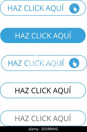 Simple and thin white and blue haz click aqui bar button isolated on a white background (trad. click here) Stock Vector