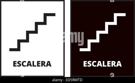 Two white and black escalera sign on a white background (trad. stairway) Stock Vector