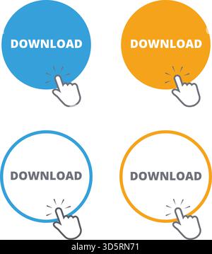 Blue and orange download round shape buttons isolated on a white background Stock Vector