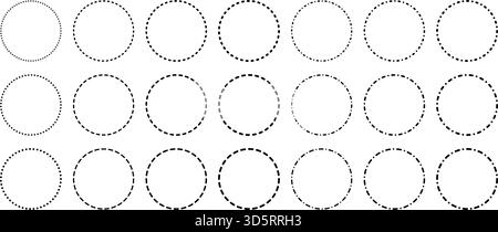 Circle border dash line. Circular frame with a dotted pattern. Template for speed, loading, and time indication. Stock Vector