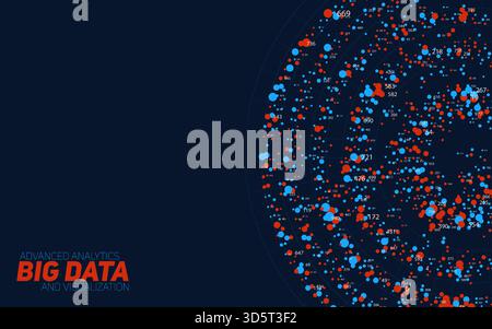 Round big data information visualization. Social network, financial analysis of complex databases. Visual information complexity clarification Stock Vector