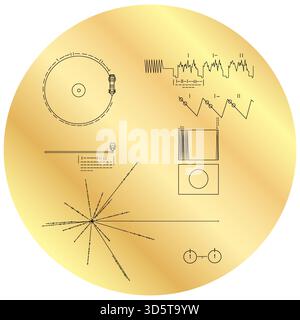 Voyager plaque disc with message present on the Voyager 1 and Voyager 2 space probes launched into space in the year 1977, vector graphic illustration Stock Vector