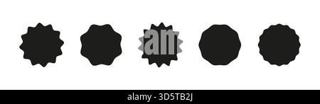 Circle black stickers. Set of wavy edge promo round badges. Star burst shape tags for prices. Blank sale stickers. Silhouette simple icons. Vintage Stock Vector