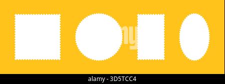 Postage stamp frames template. Set of empty borders, backdrops for postcards, letters. Rectangular, circle blank vintage stamps. Tags, labels, coupons Stock Vector