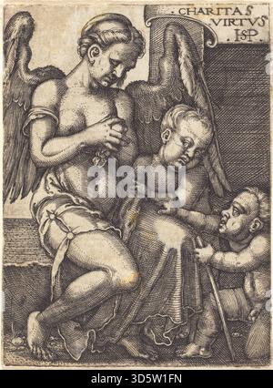 This engraving 'Charitas' by Sebald Beham depicts a personification of ...