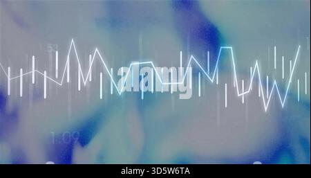 Displaying waveform line centered on digital dashboard, showing bars, glow, numeric tags Stock Photo