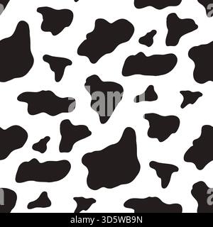 Classic cow spots seamless pattern, featuring irregular amoeba-like blobs and monochrome holstein motifs. Animal print texture with bold black patches Stock Vector
