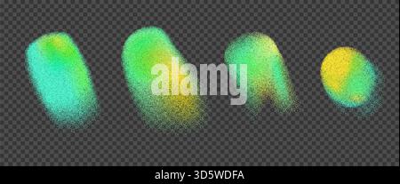Grain abstract yellow green blob noise gradient icons. Grain vivid gradation fluid shape dot airbrush spray shape. Vector noise stippled abstract figu Stock Vector