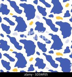 Abstract blob seamless pattern. Freeform liquid blue blobs background. Simple flat amoeba spots. Camouflage print. Simple mini splashes. Vector seamle Stock Vector