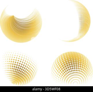 Contemporary set of halftone rounded 3d figures. Stock Vector