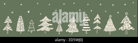 Cute Painted Vector Christmas Trees, Winter Graphic Design Elements for Banners and Backgrounds Stock Vector