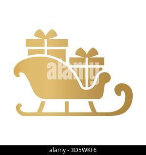 golden Santa sleigh silhouette with gift boxes, christmas design element - vector illustration Stock Vector