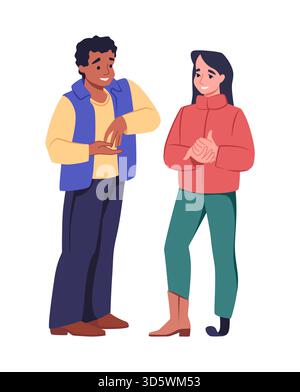 Inclusive people. Disabled woman with leg prosthesis. Inclusion support to person with disability. Happy diversity couple. Artificial limb. Handicap girlfriend talking with boyfriend. Vector concept Stock Vector