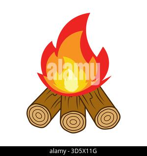 Campfire with Burning Logs Vector Illustration. Perfect for camping designs, outdoor adventure themes, childrens books, activity worksheets, stickers. Stock Vector