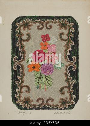 This hooked rug by Ruth M. Barnes, circa 1936, features a central ...