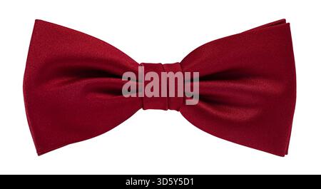 Top view of red satin bow tie, isolated on white background, Netherlands Stock Photo