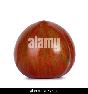 Red with green striped black zebra tomato, isolated on a white background, Netherlands Stock Photo