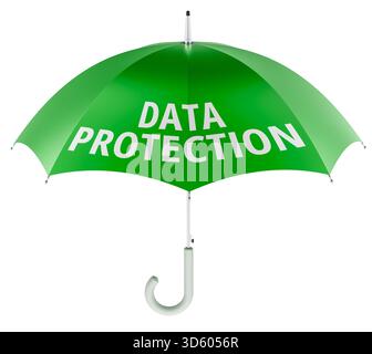 Data Protection concept with green umbrella. 3D rendering isolated on white background Stock Photo