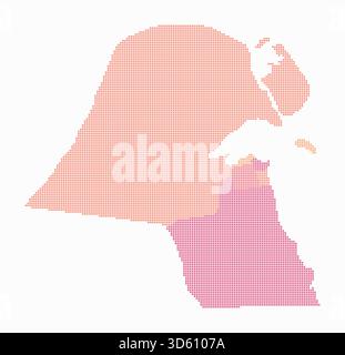 Kuwait dotted map. Digital style map of the country on white background. Kuwait shape with square dots. Colored dots style. Small size squares. Stock Vector