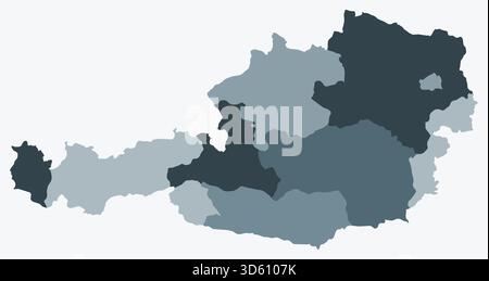 Map of Austria with regions. A simple country border map with region division. Blue-grey color palette. Stock Vector