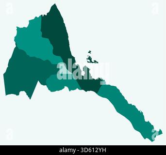 Map of Eritrea with regions. Just a simple country border map with region division. Teal color palette. Stock Vector