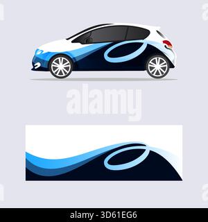 car sticker wrap sticker curved blue line design Stock Vector