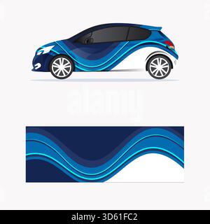 creative blue black wrapping car decal elegant concept design Stock Vector