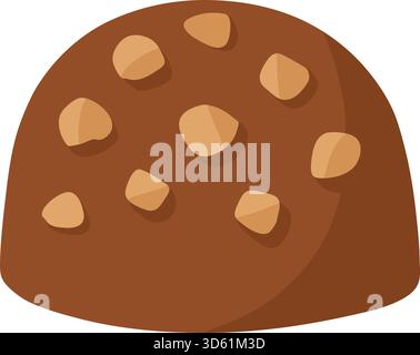 A rounded chocolate candy studded with crunchy nut pieces illustrated in rich brown tones Stock Vector