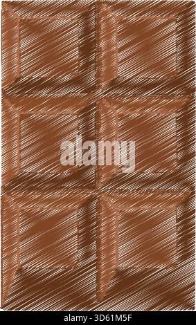 A classic tablet of chocolate divided into raised squares rendered in textured brown shading Stock Vector