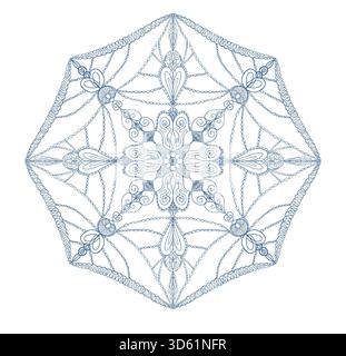A fantasy lace doily design, hand-drawn. Stencil. Decorative round pattern. Stock Photo