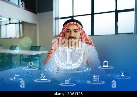 Legal professional discussing technology in modern law office during daylight Stock Photo