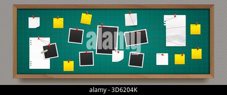 Detective board. Crime evidence connections chart, pinned newspaper and ...