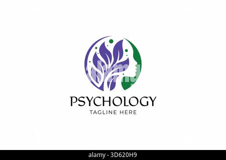 Logo Leaf and Face Concept for Psychology Mental Health Therapy Brand Identity Stock Vector