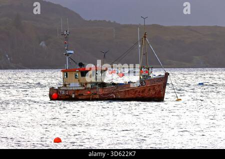 Beautiful Old Fishing Smack Anchored in Ullapool Port, Ullapool, Inverness, Scottish Harbour UK Stock Photo