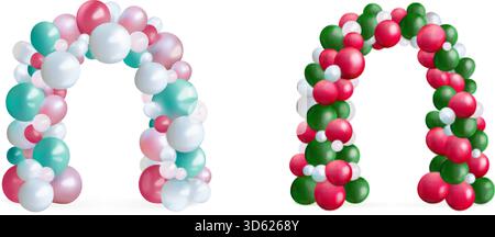 Realistic balloons arch. Colorful balloon entrance arc gate, store opening event decoration birthday party or wedding celebration christmas festive gates, exact vector illustration original artwork Stock Vector