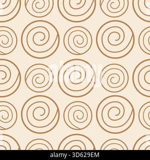 Abstract geometric pattern with spiral circles in Scandinavian style, seamless. Golden shapes on beige background, textile. Vector illustration Stock Vector