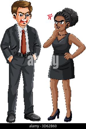 Two professionals in heated discussion, expressive faces, vector cartoon style, white background Stock Vector