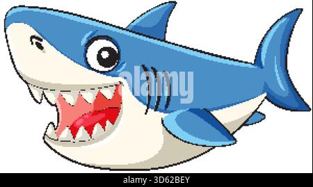 Blue cartoon shark with wide open mouth, large teeth, playful expression, clean vector style Stock Vector