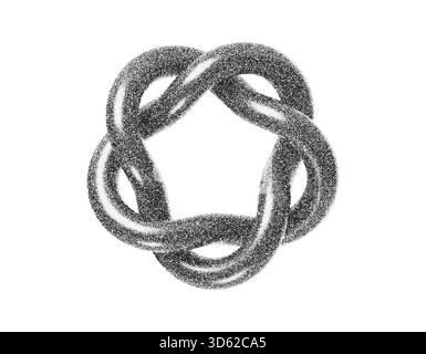 Grainy abstract knot forming a round twisted ring. Stipple texture, halftone shading and soft noise create a celtic-inspired geometric symbol with Stock Vector