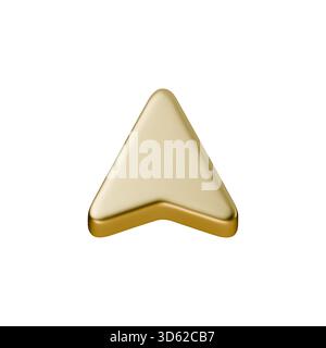 Smooth 3D gold arrow with a glossy metallic surface and soft reflections. Elegant golden navigation icon for UI, apps, digital designs and premium Stock Vector