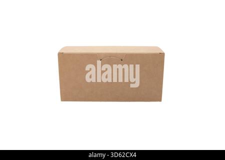 Cardboard food box, used to sell fast food, ready-made food, portion in retail. Empty Box Isolated on White Background, Closed Stock Photo