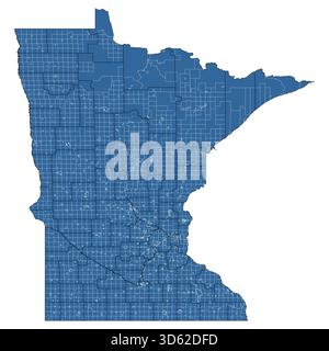 Vector outline map of Minnesota state divided into counties and townships Stock Vector