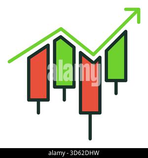 Japanese Candlestick Chart with arrow vector Candle Graph concept colored icon or sign Stock Vector