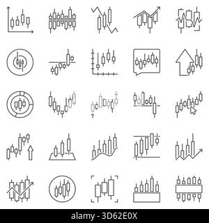 Trading Candlestick Chart outline icons set - Financial Trading linear vector symbols. Price Chart concept signs Stock Vector