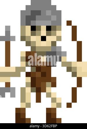 Skeleton Warrior Fantasy Pixel Art Cartoon Sprite Stock Vector