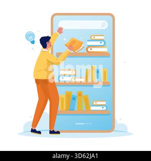 Online library book search vector illustration Stock Vector
