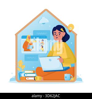 Studying online from home vector illustration Stock Vector