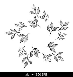 Minimalist botanical circle made of coffee tree branches and leaves in line art style. Perfect for cafe logo, packaging, branding, or natural design projects. Stock Vector