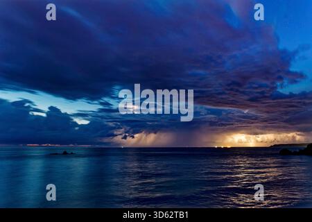thunderstorm over the sea at night, France, Brittany, Erquy Stock Photo